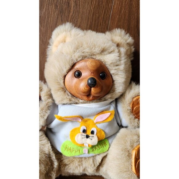 Vintage William Tung 1993 Edward Easter Wooden Bear Holiday Decor - Picture 2 of 10